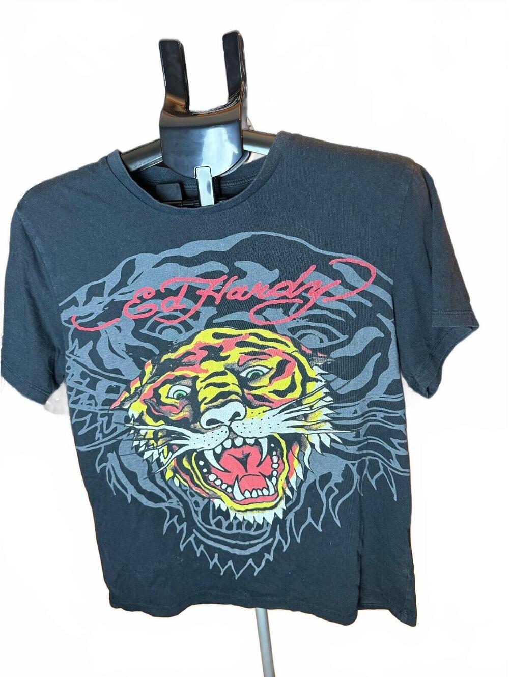Vintage style Ed Hardy faded Black Graphic Tiger Print T Shirt sz M medium